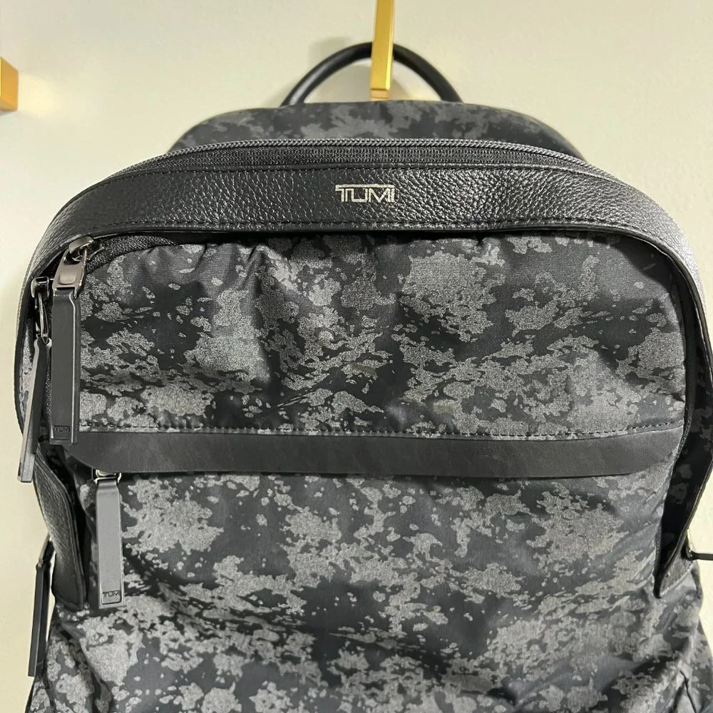 TUMI Dalston Massie Black Camo Nylon and Leather Laptop Backpack